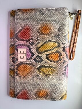Brahmin Multicolor Python-Effect Clutch Wristlet in Pink, Orange, Yellow